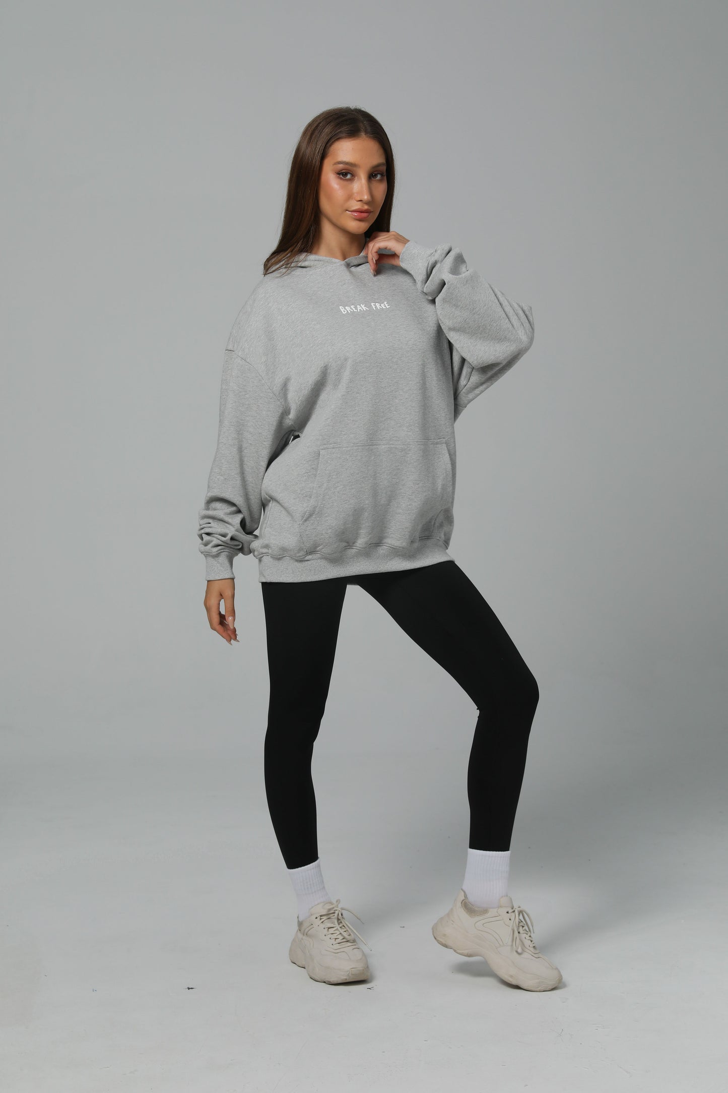 CHISELING IN THE PAIN CAVE HOODIE - CLOUD GRAY - PUFF PRINT