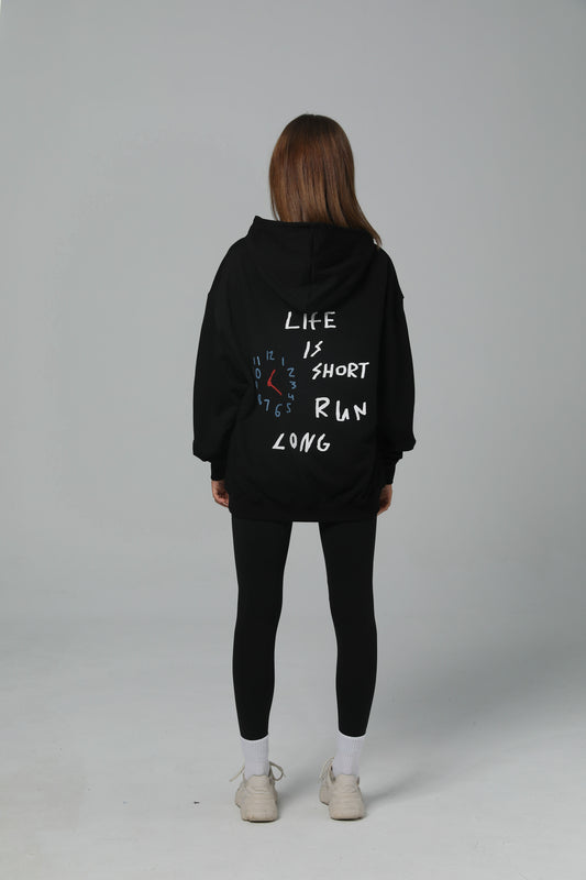 LIFE IS SHORT RUN LONG HOODIE - JET BLACK