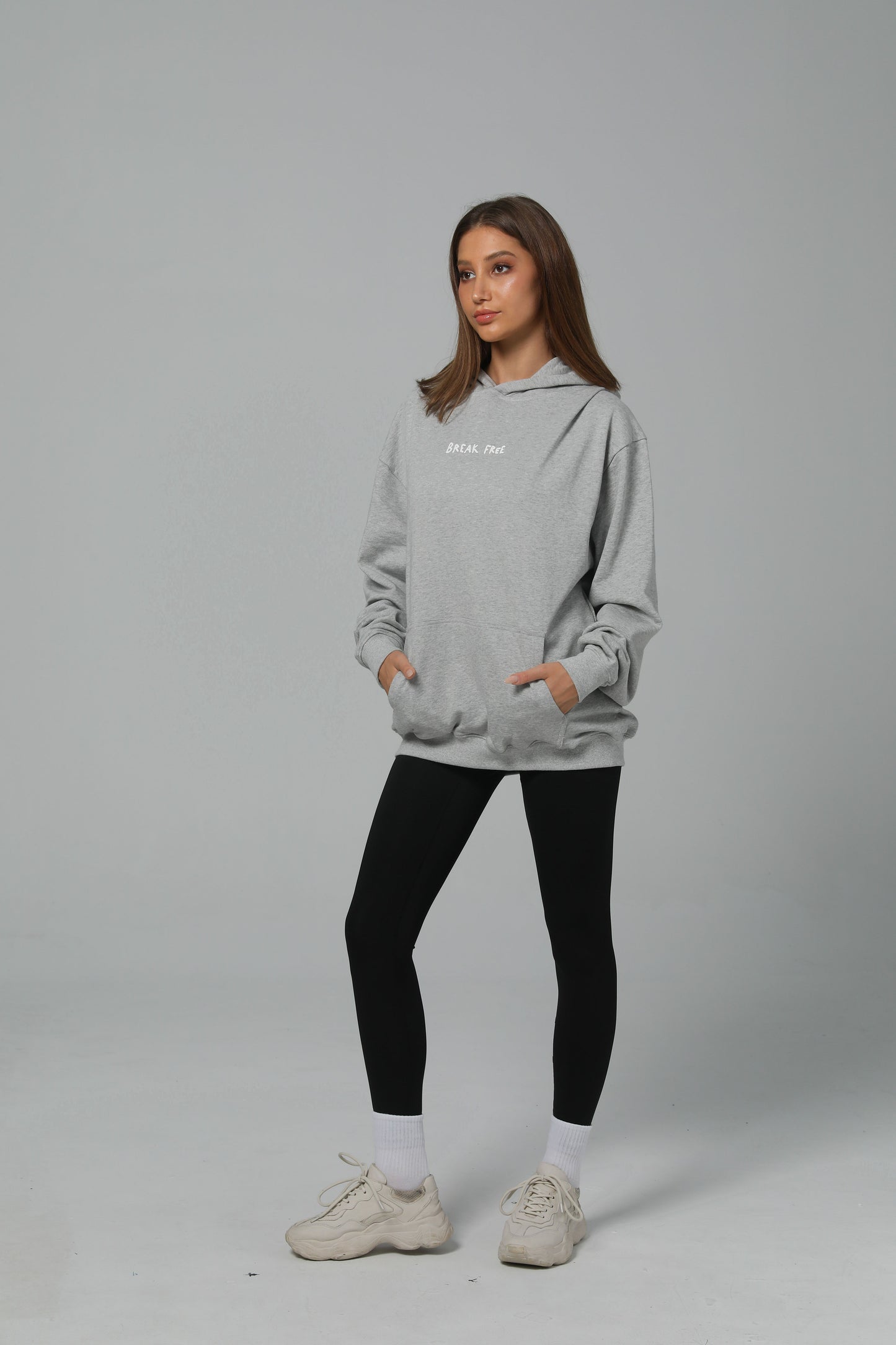 CHISELING IN THE PAIN CAVE HOODIE - CLOUD GRAY - PUFF PRINT