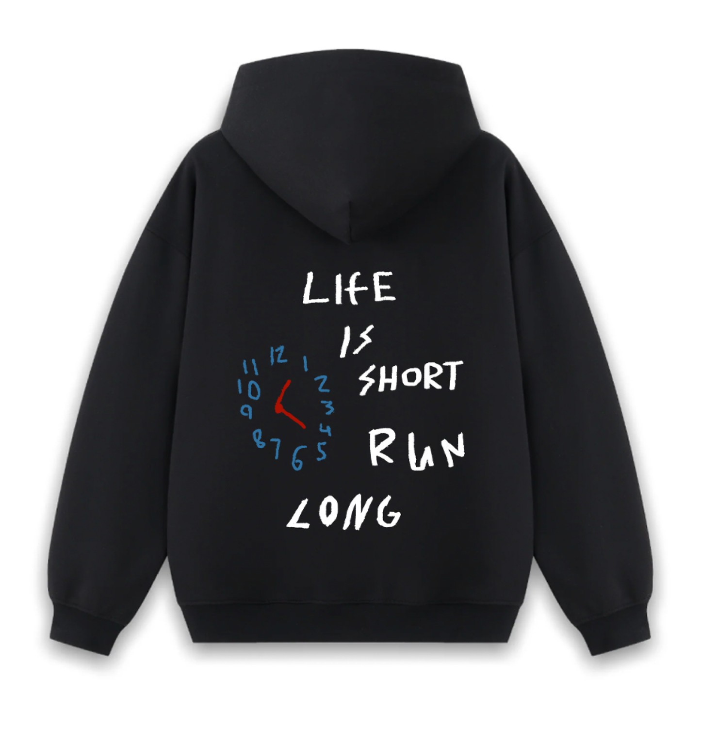 LIFE IS SHORT RUN LONG HOODIE - JET BLACK