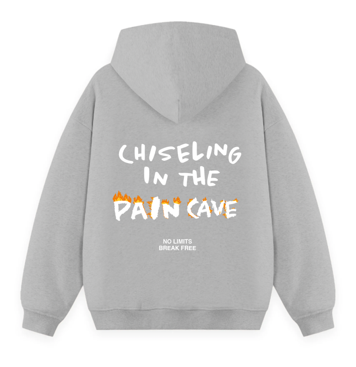 CHISELING IN THE PAIN CAVE HOODIE - CLOUD GRAY - PUFF PRINT